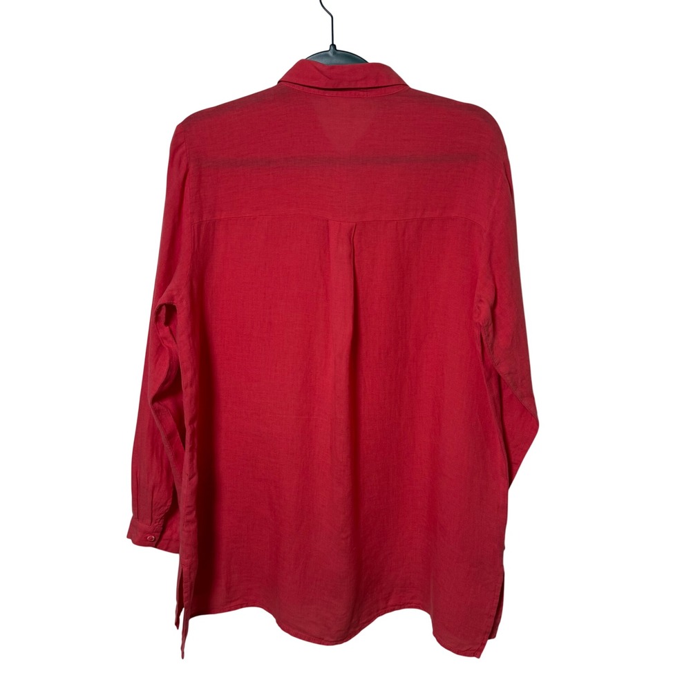 Eileen Fisher Womens Medium Coral Red Linen Button Down Long Sleeve Shirt Tunic - Picture 6 of 16
